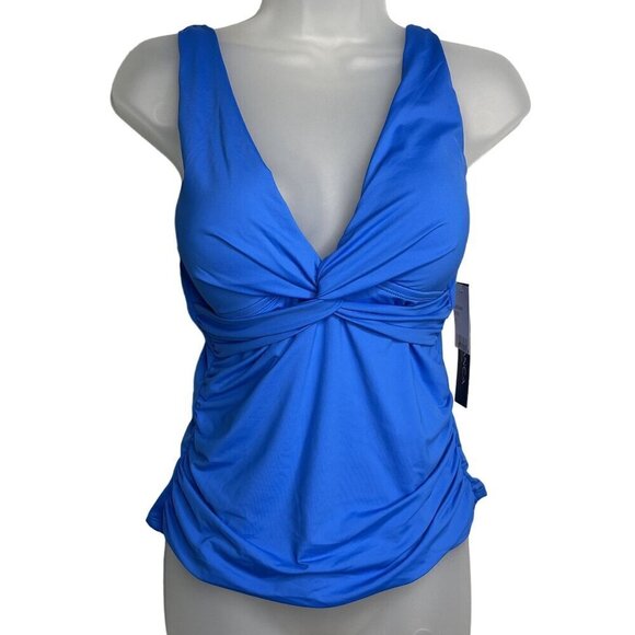La Blanca Twist Front Tankini Swimsuit TOP SZ 6 Blue Tie Back NEW - Picture 1 of 12
